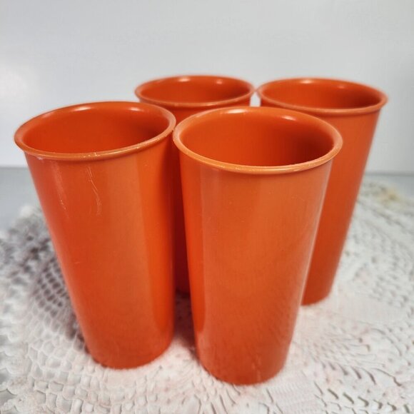 Tupperware Tall Tumblers Set of 4 Orange 8 oz Juice Cups 117 Vintage 70s… - Picture 5 of 5